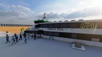 Visualisasi penumpang yang turun dari MV Great Idia, rancangan Tim Nawasena ITS yang berhasil meraih Juara 2 International Student Design Competition 2026