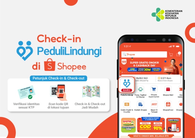 Check-in PeduliLindungi Kini Bisa dari Shopee, Cek Caranya